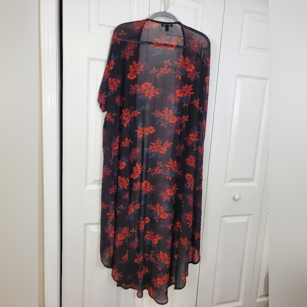 Torrid Curve Full Length Kimono Long Duster 1/2X Black Fall Floral Sheer Chiffon - Picture 6 of 11